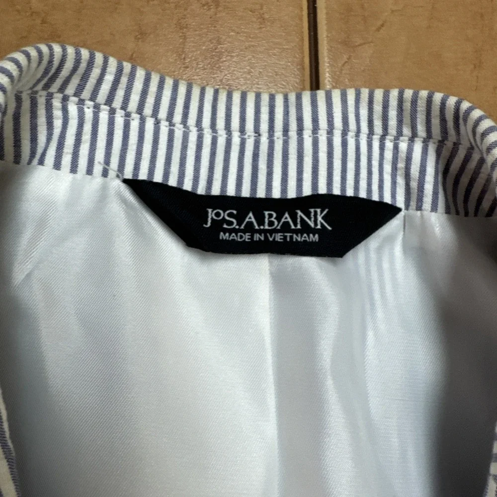 Jos A Bank Sz 36S Slim Fit Seersucker Sport Coat Blue White Cotton Blazer Jacket